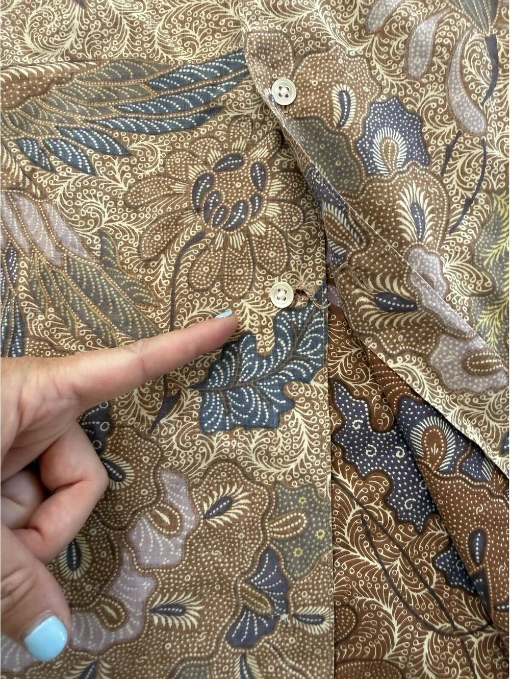 Vintage 90s Banana Republic Safari Travel Shirt XL Batik Bird Floral Hawaiian